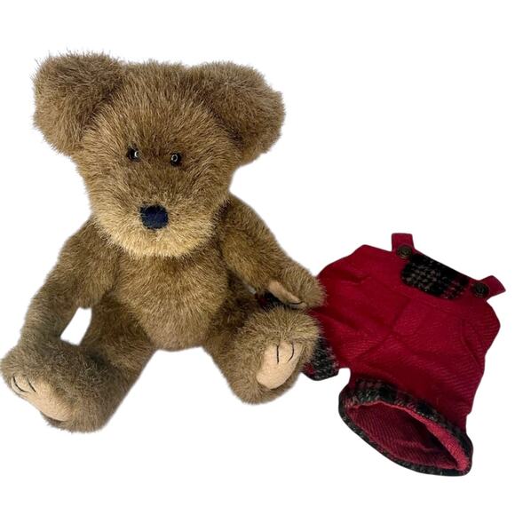 Boyds Bears Best Dressed TEDDY BEAR 10” Joel D Bearsley Red Plaid Overalls VTG - Picture 4 of 7